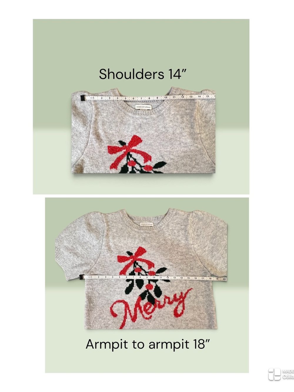 Cupcakes & Cashmere Gray Puff Sleeve "Merry" Christmas Holiday Sweater Large - Picture 7 of 12